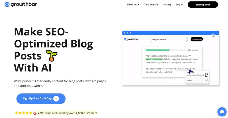 Growth Bar SEO ai marketing tool